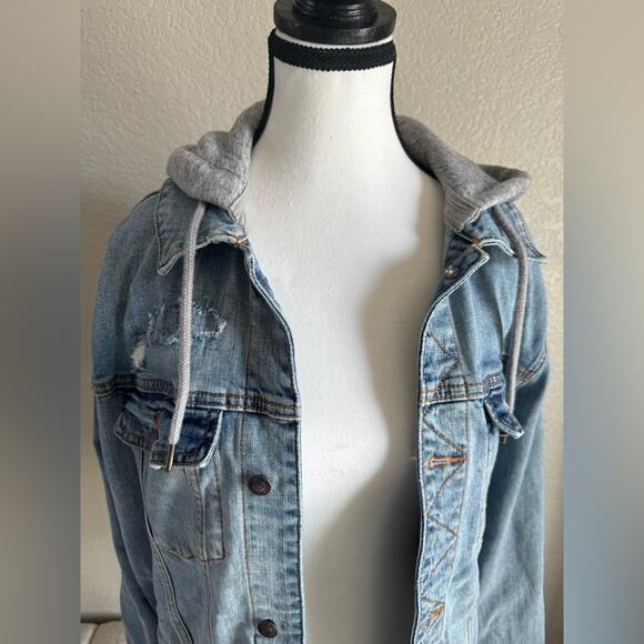 Hollister Blue Denim Jacket with Hood | Size L - Picture 1 of 9